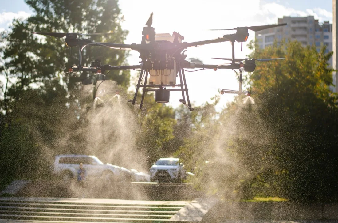 Spray drone working a road verge