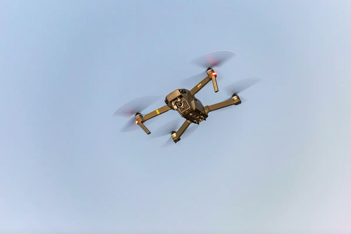 Survey drone in flight against an open sky
