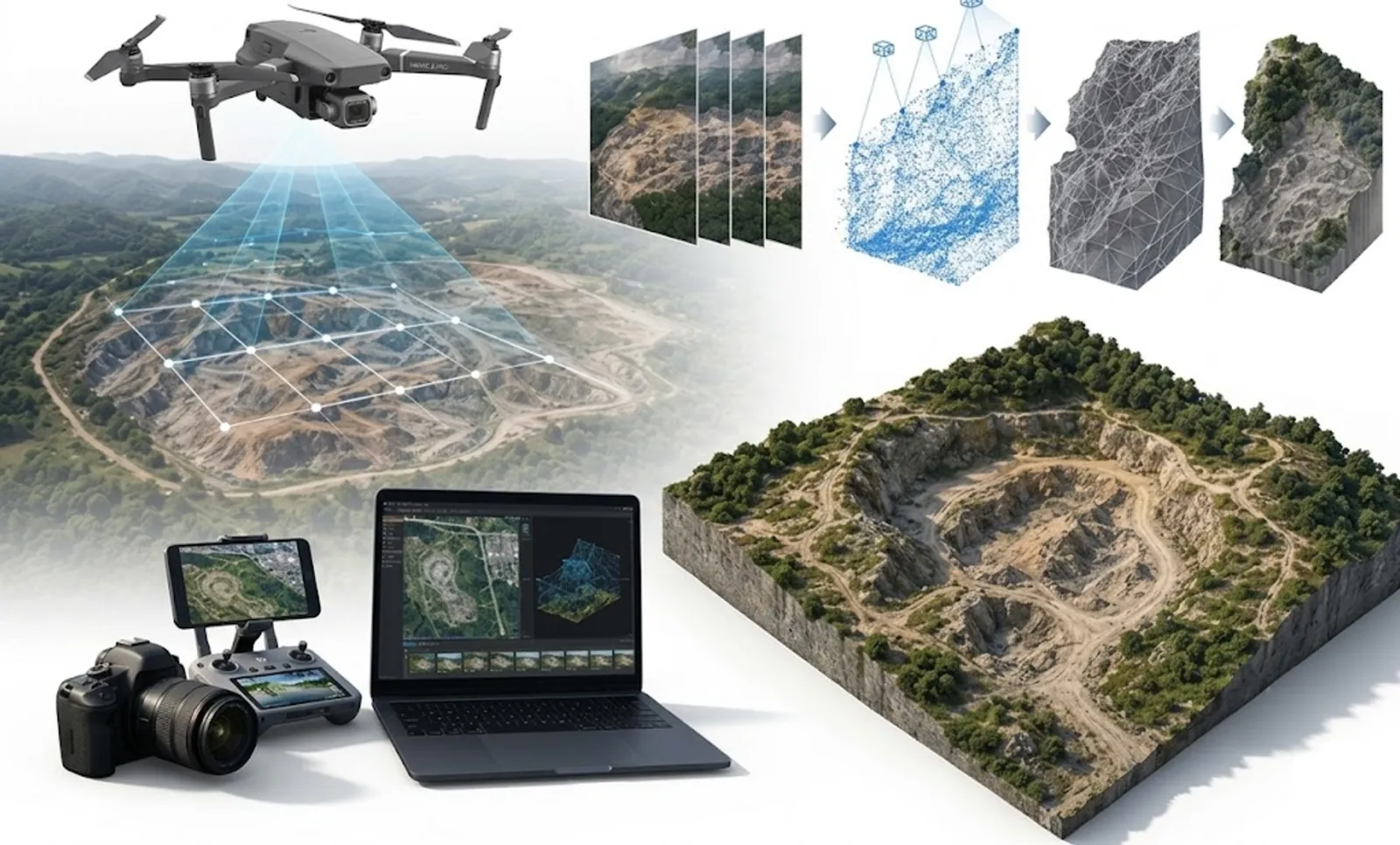 Survey data processed into maps, point clouds and 3D models