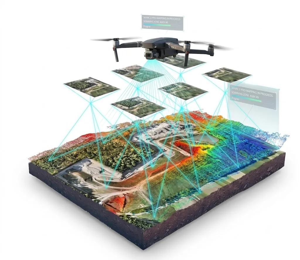 Drone scan turning aerial imagery into a point cloud